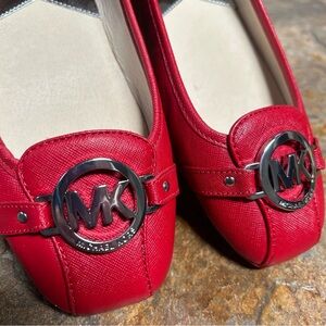 NIB Michael Kors Leather Fulton red driving loafers moccasins 11 NEW silver